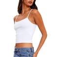 thumbnail image 3 of xiaxaixu Women's Basic Crop Cami Tops, Sleeveless Spaghetti Strap Contrast/Solid Color Camisole, 3 of 6