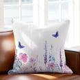 thumbnail image 2 of Spring Flower Throw Pillow Cover Idyllic Purple Lavender Butterfly Cotton Linen Cushion Cover Throw Pillow Case with Invisible Zipper for Couch Sofa Bed Chair Car 16x16 Inch, 2 of 9