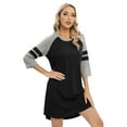thumbnail image 4 of WBQ Women's Nightgown, Raglan 3/4 Short Sleeve Sleep Shirt Crew Neck Nightshirts Loose Comfy Pajamas Dress Casual Sleepwear Black S-2XL, 4 of 9
