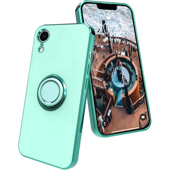case for iPhone XR Case with Ring Holder Magnetic Kickstand Soft TPU Non-Slip Matte Back Cover Microfiber Lining Anti-Scratch Shockproof Full-Body Protective Case for iPhone XR(Green)