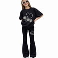 thumbnail image 4 of EnJoCho Girls 2 Piece Outfits Short Sleeve Bow Tees Flared Pants 2026 Summer Clothing Set Size 8-13 Years Trendy Youth Fashion Tee Pants Combo, 4 of 4