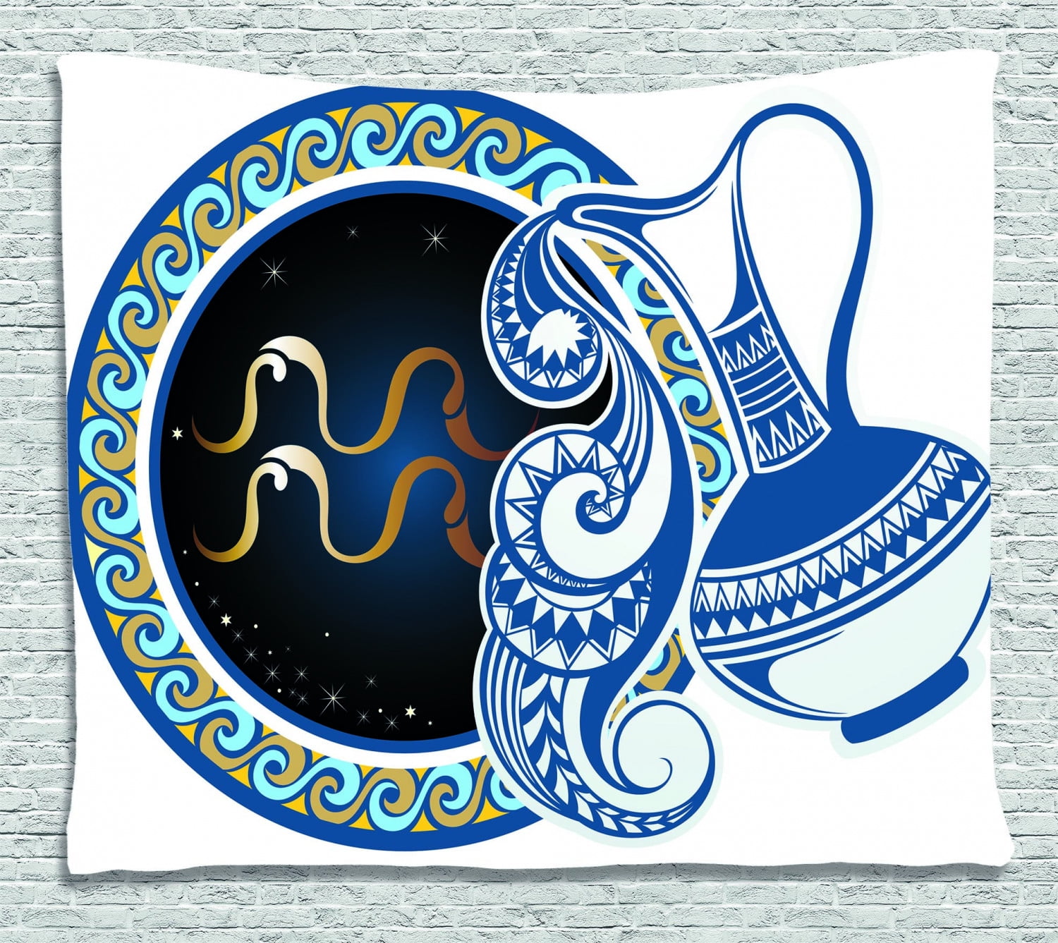 Zodiac Decor Tapestry Image Of Aquarius Sign With Jug And Circular zodiac-decor-tapestry-image-of-aquarius-sign-with-jug-and-circular