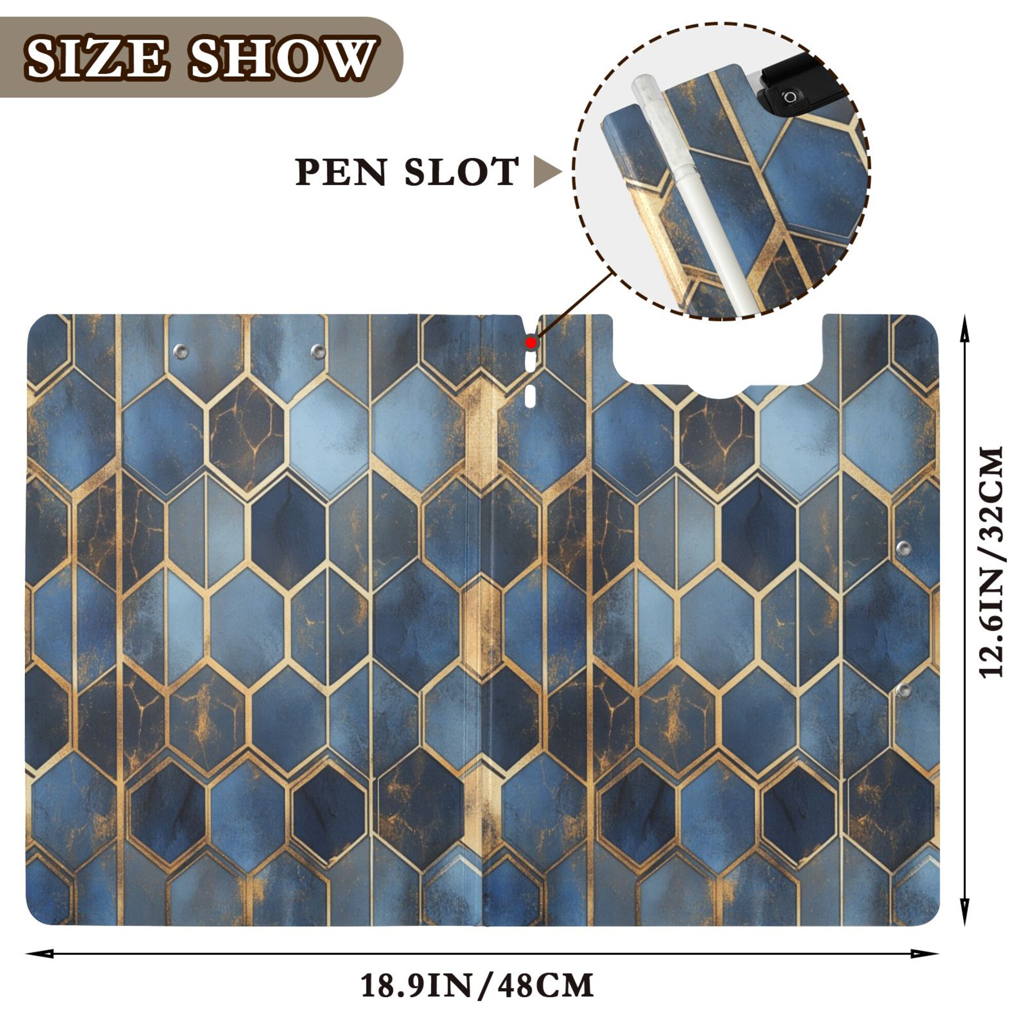 FORMRS A4 Clipboard Folder with Pen Holder Horizontal Foldable School Office Binder, Elegant Hexagon Pattern