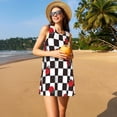 thumbnail image 3 of Fotbe Ladybugs Of Black And White Checkers Vestido de Verano sin Mangas para Mujer – Vestido Midi Línea A, Estilo Camiseta Floral, Vestido Playero Casual y Fluido, 3 of 7