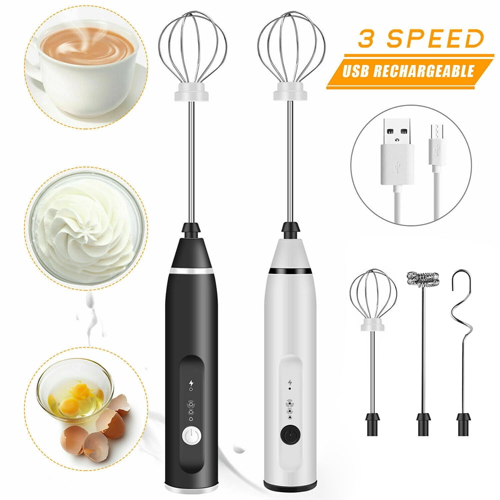 USB Rechargeable Handheld Whisk Coffee Foam Maker Electric Milk Frother 3 Speed 
