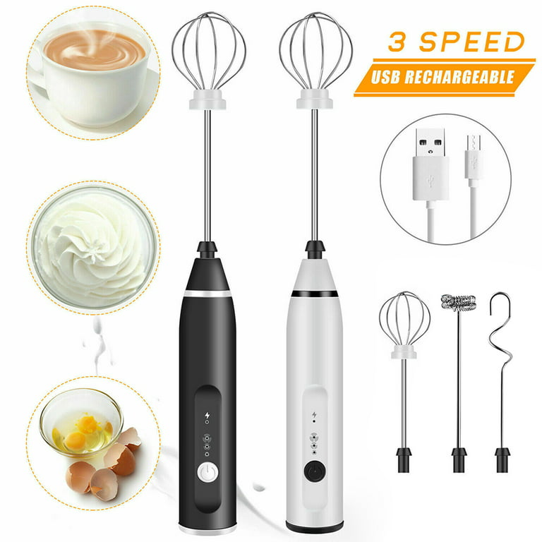 Electric Milk Frother USB Rechargeable 3 Speeds Handheld Whisk Mixer  Stirrer Egg