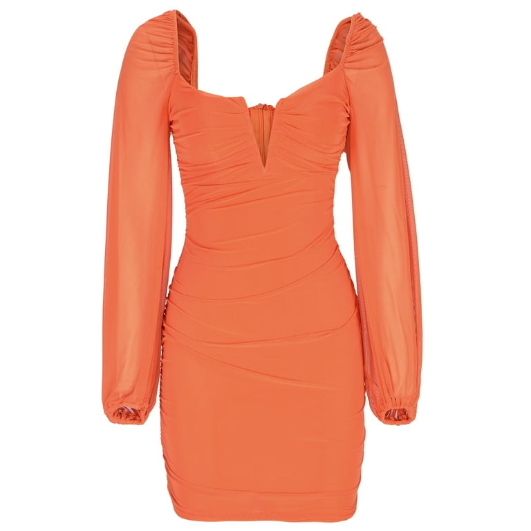 knee length dresses for ladies Gameday Glow Mesh Mini Dress Orange / M