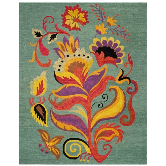SAFAVIEH Blossom Mary Floral Flames Wool Area Rug, Blue/Multi, 2'6" x 4'