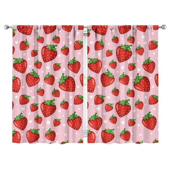 Sweet Strawberry Cake Kitchen Curtains 2 Panels 52x84 Inch Rod Pocket long Cafe Curtains Floral Farmhouse