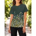 thumbnail image 3 of Women's All-Over Print Tee Shirts Short Sleeve Casual Dark Wild Daisy Meadow Graphic Crewneck Summer Tops, 3 of 6