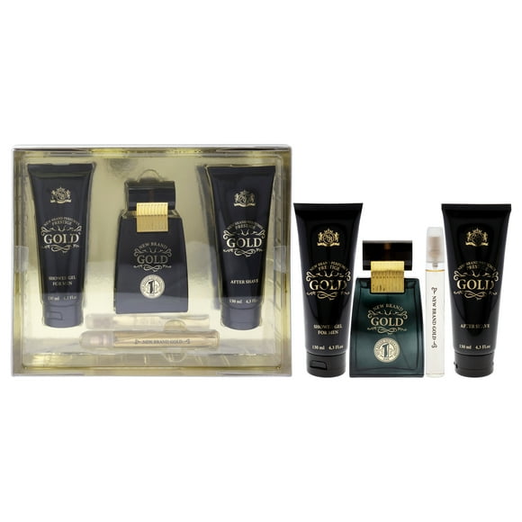 Gold New Brand Juego de Regalo 3 Piezas Spray EDT 3.3 oz 0.5 oz Gel de Ducha 4.3 oz Después del Afeitado 4.3 oz