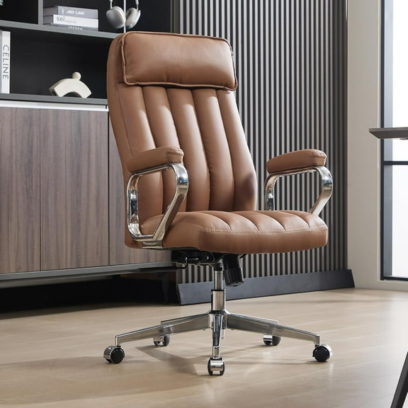 Okeysen Executive Office Chair, Modern Leather Chair with Headrest & Lumbar Support, High Back Ergonomic Chair with Padded Armrests & Seat, Height Adjustable Swivel Rolling Chair for Home Office.