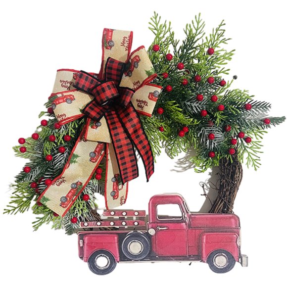 Decoraciones de Navidad Al Aire Libre Corona de Navidad para la Puerta Delantera Corona de Navidad de Camión Rojo Corona de Guirnalda Corona Vintage para Interiores Decoraciones de Patio de la Puerta