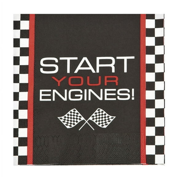 Fun Express Race Car Checker Lunch Napkins - Perfect for Kids’ Birthday Parties Race Car Themed Celebrations & Special Events Featuring Fun & Durable Design Table Settings & Party Decor - 16 Pieces