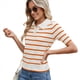 thumbnail image 3 of de Punto A Rayas de Corta para Mujer, Camiseta Corta con Cuello en V y Corte Entallado. Naranja Rojo L, 3 of 9