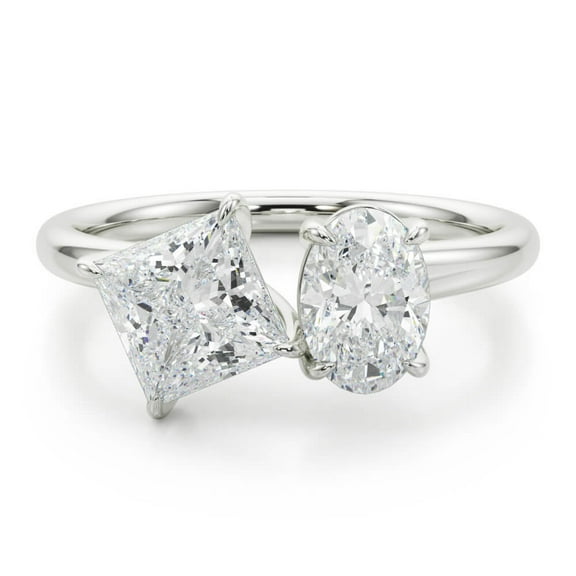 Lina Jewel 2.24 Ct Princess Cut Two Stone Engagement Ring - Lab-Created Simulated Diamond - 14K White Gold Plated - Elegant Prong Setting Toi Et Moi Style Wedding Ring - Perfect for Special Occasion