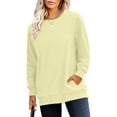 thumbnail image 6 of Sweatshirts for Women No Hood Crewneck Loose Fit Fleece Pullover Fall Fashion Clothes with Pocket Khaki S, 6 of 7