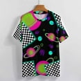 thumbnail image 3 of Neon Planets Checkerboard Women's T-Shirt Short Sleeve T Shirts Tops Tee Ladies Loose T, 3 of 6