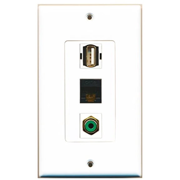 RiteAV - 1 Port RCA Green and 1 Port USB A-A and 1 Port Cat6 Ethernet Black Decorative Wall Plate Decorative