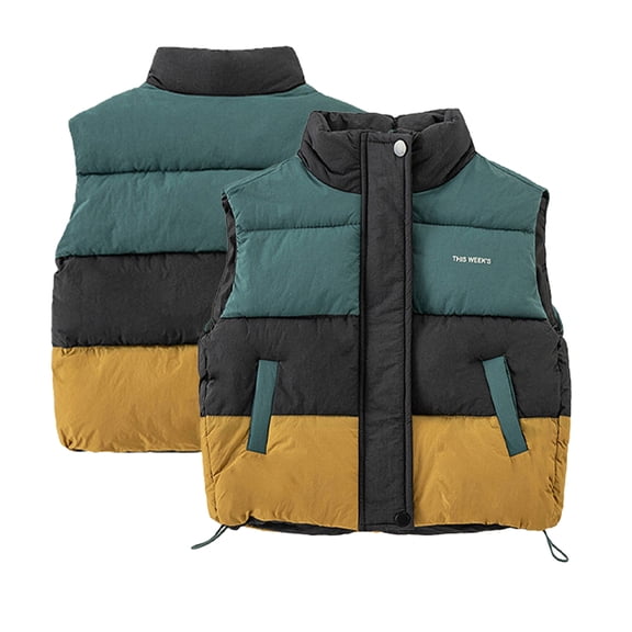 KYAIGUO Kids Baby Boys Warm Thick Puffer Vest Winter Cotton Sleeveless Jacket Toddlers Blocking Waistcoat Jacket Coats Outerwear for 1-7 Years