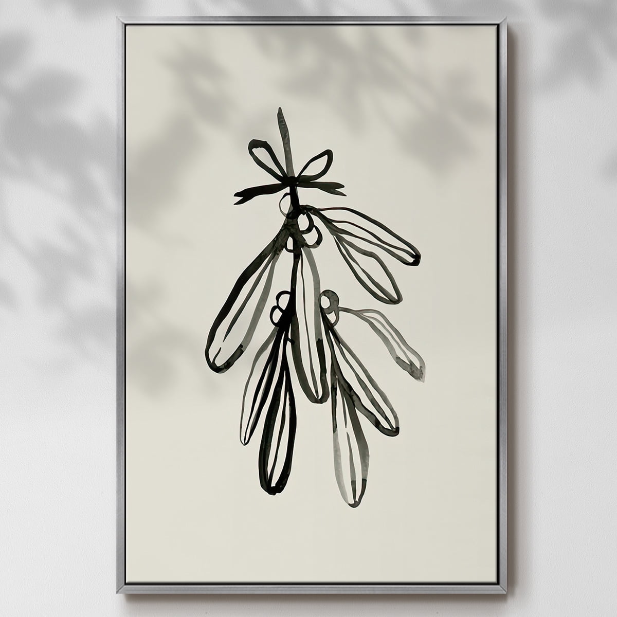 Mistletoe Sketch with Bows I - Framed Gallery Wrapped Holiday Canvas - 25 x 37 - Silver Frame
