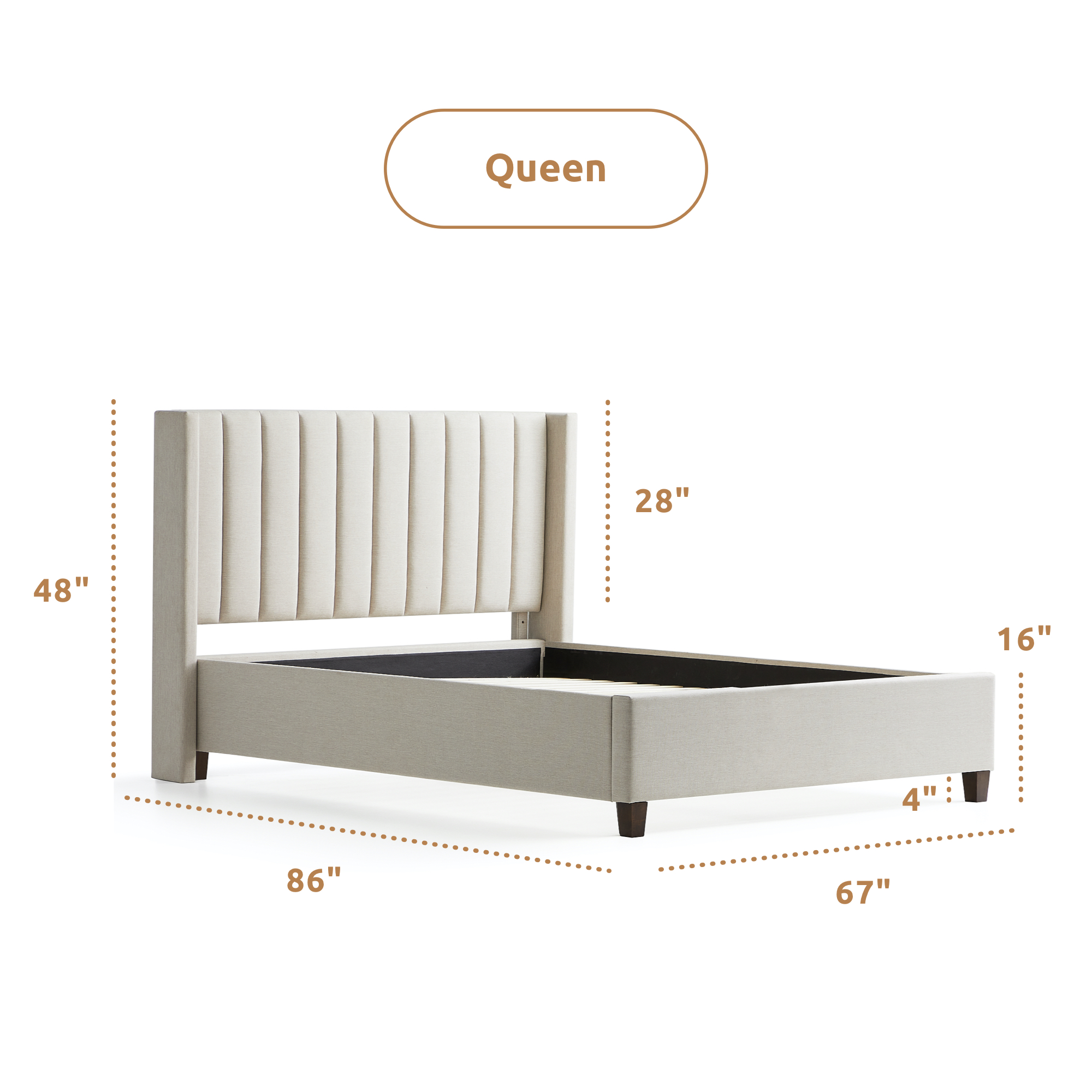 Rest Haven Odessa Tufted Uphosltered Wingback Platform Bed, Queen, Oat