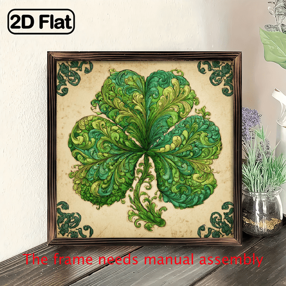 2D Flat 1pc, Shamrock Heart Wood Framed Sign St Patrick'S Day Decor Signs St Patrick'S Day Gift St Patrick'S Day Lucky Desktop Decoration Inspirational Art Gift For Your Loved One Wall Sculptures