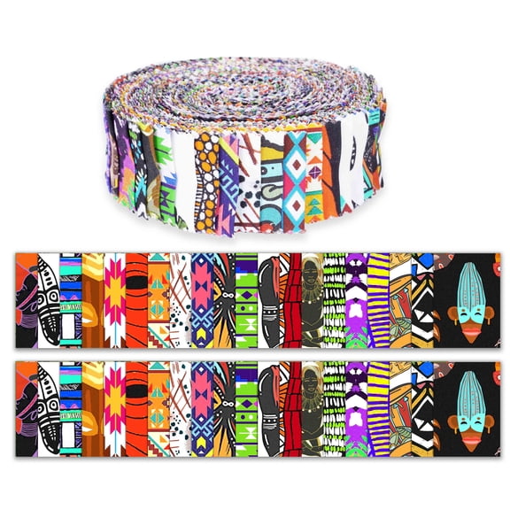 Soimoi 40Pcs Tribal Print Precut Fabrics Strips Roll Up 1.5 inches Cotton Jelly Rolls For Quilting - Multicolor