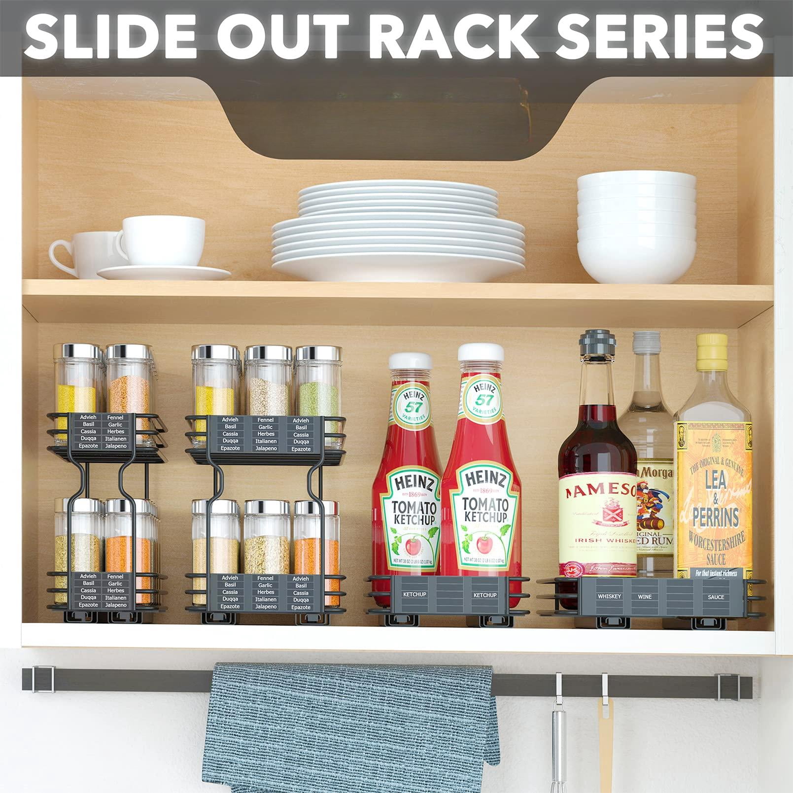 Pull Out Spice Rack Organizer For Cabinet  Heavy Duty Slide Seasoning Kitchen With Labels 4.5" W X10.75 D X8.5 H 1 Drawer 2-tier