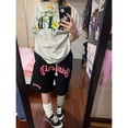 thumbnail image 4 of Streetwear Shorts Women Y2K Letter Print Sweat Shorts Summer Harajuku Oversized Wide Leg Knee Length Casual Short Pants, 4 of 5