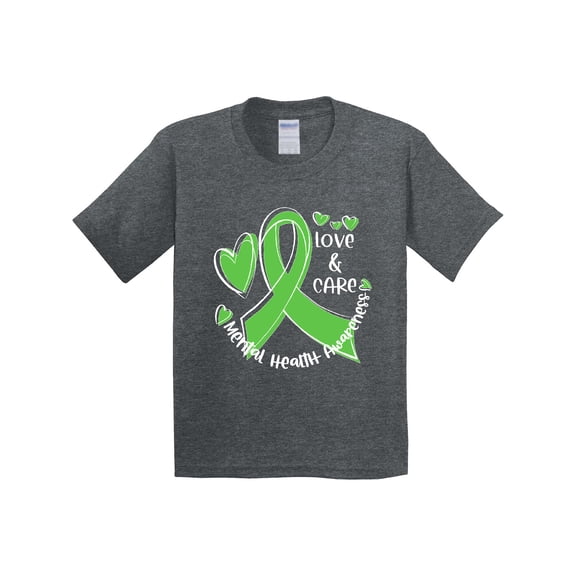 Inktastic Love and Care Mental Health Awareness Green Ribbon Youth T-Shirt