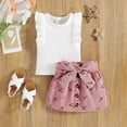 thumbnail image 2 of Mercatoo Toddler Baby Girl Summer Clothes Ribbed Ruffled Sleeve T-Shirt Tops High Waist Shorts with Bowknot Belt Set, 2 of 9