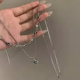thumbnail image 5 of GKNET Double Layer Blue Four-pointed Star Zircon Necklace Light Luxury Clavicle Ch WY4-1, 5 of 9