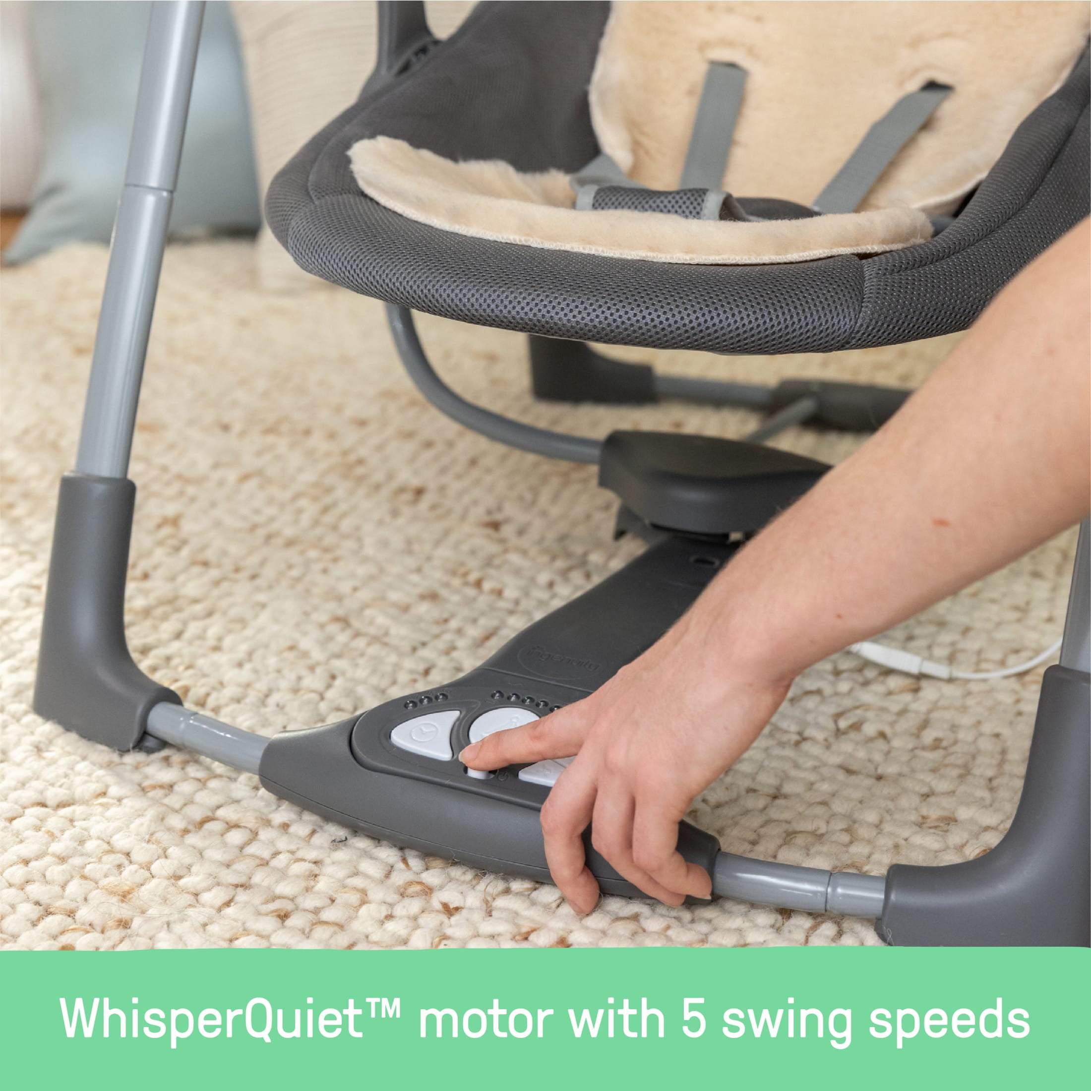 Ingenuity Every Season Swing and Go Portable Swing, Grey, Infants Ages 0-9 Months, Wesley