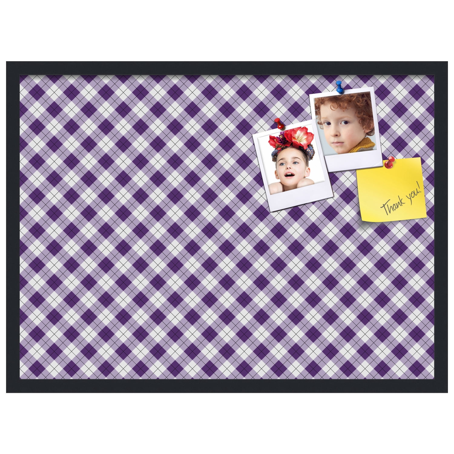 PinPix ArtToFrames 28x20 Custom Cork Bulletin Board Argyle Purple   Poster Board Has a Fabric Style Canvas Finish, Framed in Satin Black (PinPix-633)