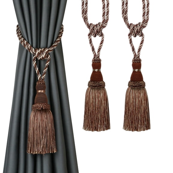 BEL AVENIR 2 Pack Curtain Tiebacks Tassel Drapery Tie-Backs Rope Handmade Holdbacks Home Office Hotel Decorative (Mix Coffee, 2 Pack)