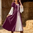 thumbnail image 4 of Kilaqueen Women’s Renaissance Color Block Maxi Dress with Lace Up Bodice and Bell Sleeves, Medieval Costume Gown for Festivals and Theme Parties, 4 of 9