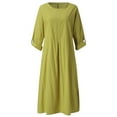 thumbnail image 3 of IDALL Summer Dresses,Maxi Dresses Women Casual Long Sleeve Solid O-Neck Summer Cotton Maxi Dress With Pockets Long Dresses,Linen Dress,Modest Dresses Yellow Dress M, 3 of 6