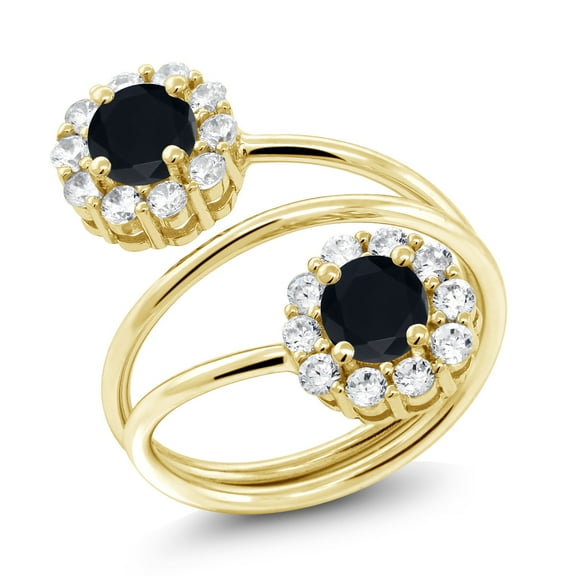Gem Stone King 1.52 Ct Round Black Onyx 18K Yellow Gold Plated Silver Ring (Size 7)