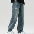 thumbnail image 5 of RYDCOT Men's Loose Fit Straight Leg Carpenter Jeans Baggy Wide Leg Plain Cotton Denim Pants Trousers Blue, 5 of 7