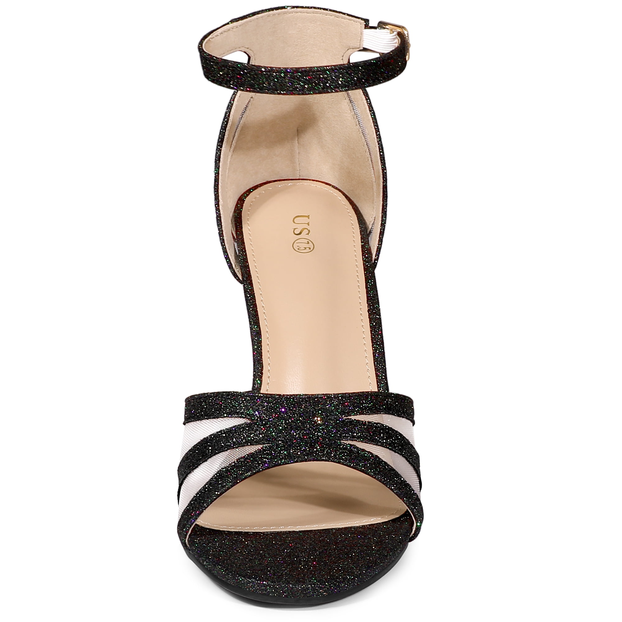 DARING DIVA Women's Glitter Ankle Strap Stiletto Heels Sandals Black 9
