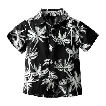 ZACPNCV Boy's Print Button Down Hawaiian Shirt Short Sleeve Tops Little Boy Beach Clothes Print Tops Black 6-12 Months