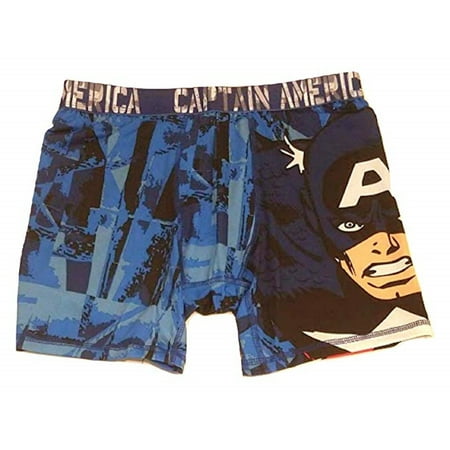 Marvel Men's Boxer Briefs Trunk Underwear (Medium, Navy - Captain America Character)
