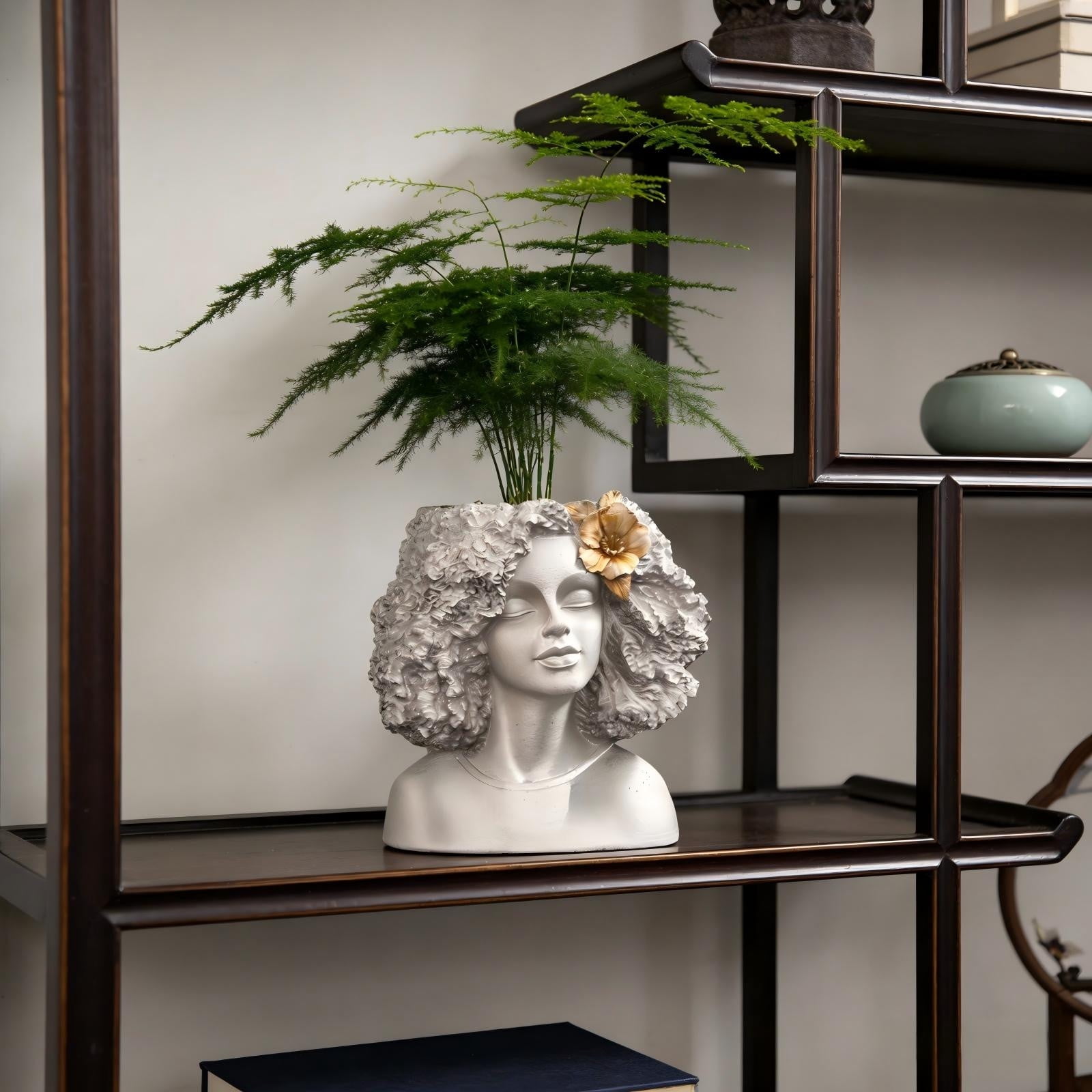 Lady Head Planter Afros Bust Head Planter Indoor/Outdoor Statue Planter Garden Outdoor Decor Vintage Sculpture Planter Gift For Plants Lovers,White,8.9L*6.5W*12.2H(inch)