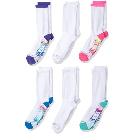 Fruit Of The Loom Girls 6 Pack Crew Socks, M, White/Multi | Walmart Canada