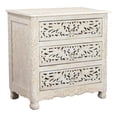 thumbnail image 1 of Pemberly Row Floral Carved Solid Wood 3-Drawers Nightstand in White, 1 of 7
