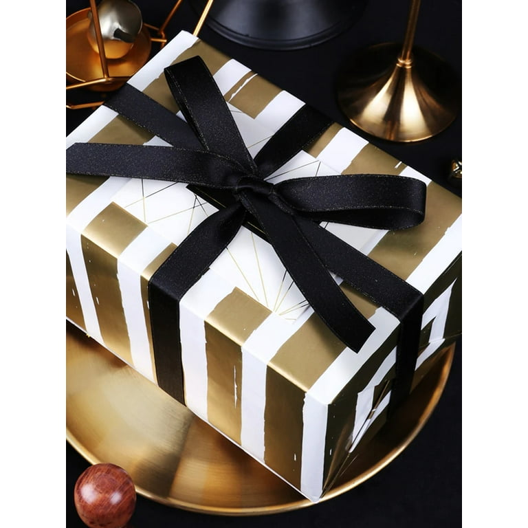 Reversible Gift Wrapping Paper, Black and Gold Foil (30 In x 16 Ft