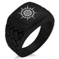 thumbnail image 1 of Stainless Steel Nautical Concentric Compass Geometric Pattern Step-Down Biker Style Polished Ring, 1 of 1