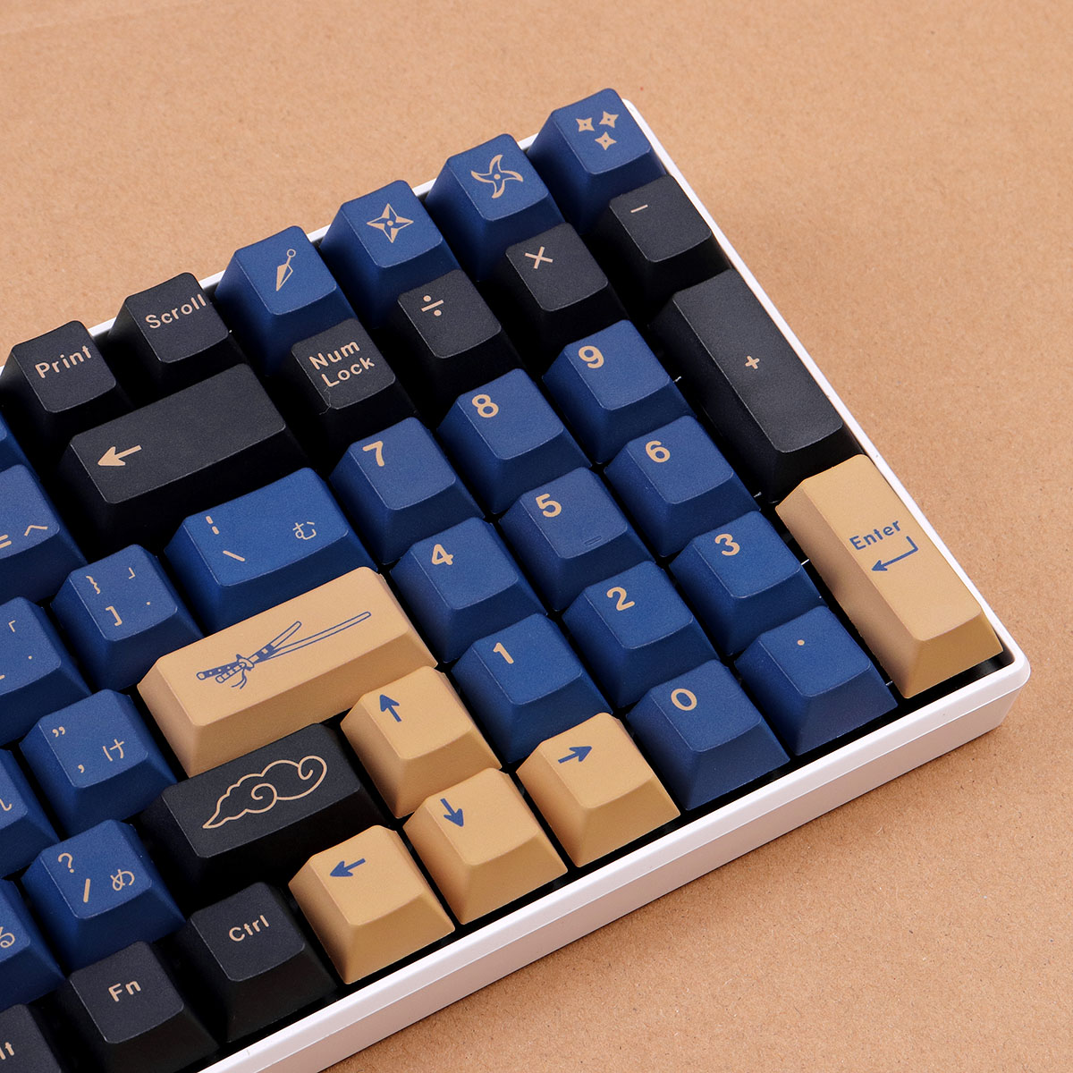 Gliging Keycaps 129 Keys Cherry Profile Dye-Sub PBT Blue Warrior Compatible Cherry MX Switch Mechanical Keyboard