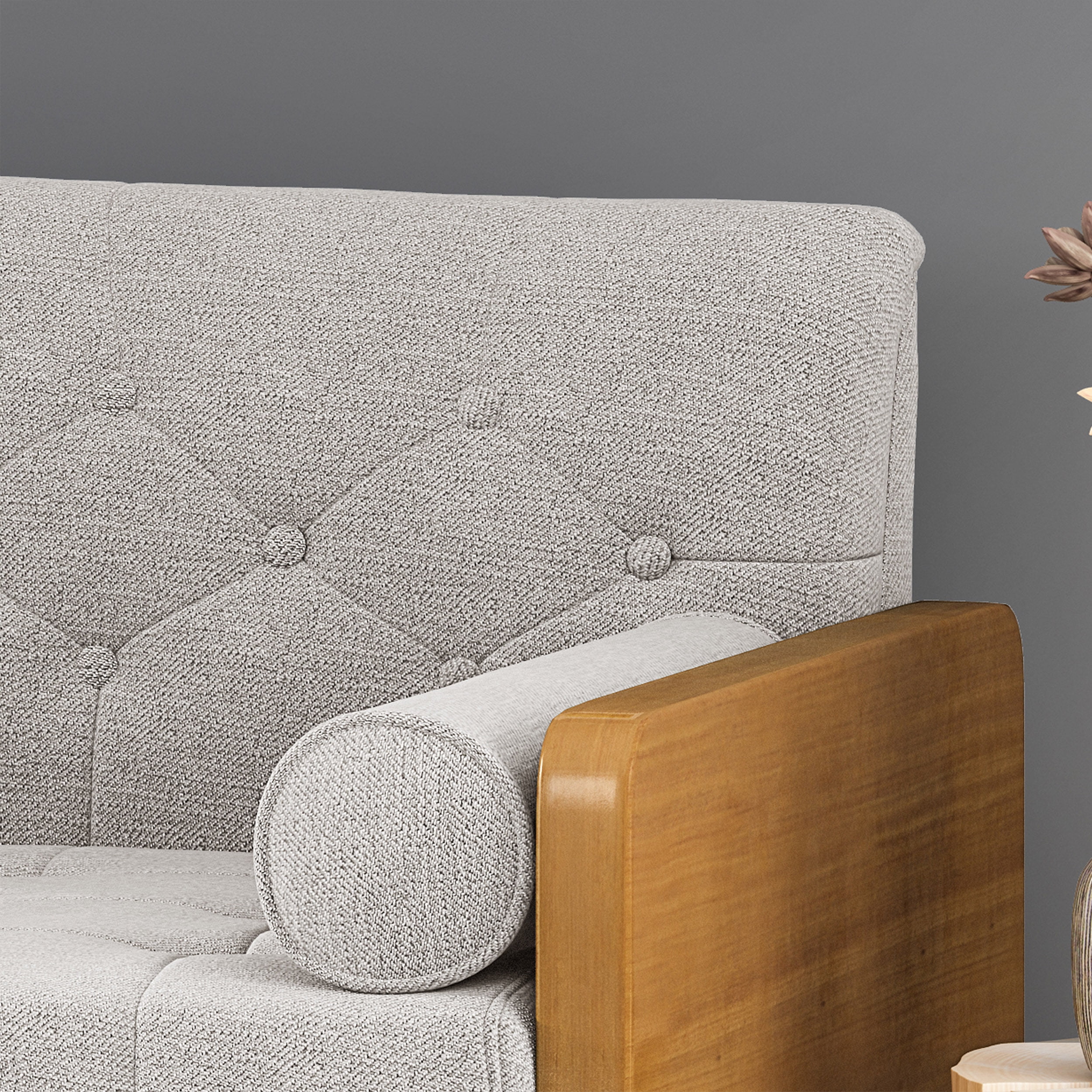 Noble House Orlando Mid Century Modern Tufted Fabric Sofa, Beige